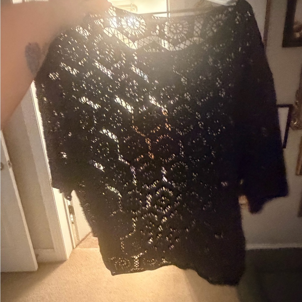 Black Crochet Knit Women's Sweater